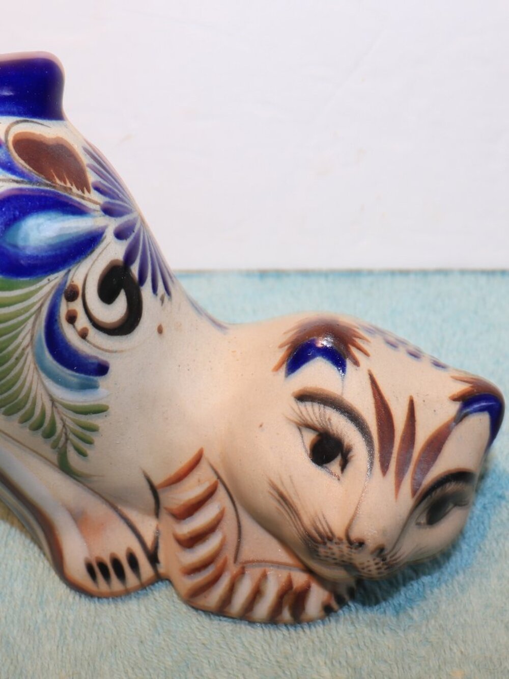 Hand Painted Tonala Cat Mexican Clay Pottery Signed